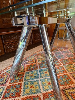Mesa de Cristal de Diseño en Acero Inoxidable