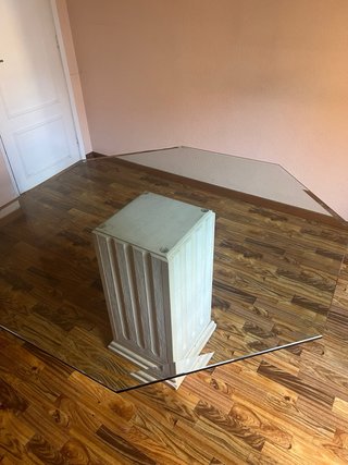 Mesa de comedor de cristal octogonal
