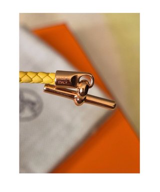 Pulsera Hermes Piel Amarilla Cierre Dorado