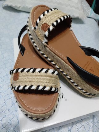 Sandalias Popa Cuña Esparto Piel Negra