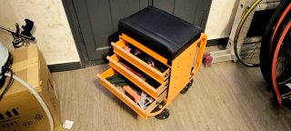 Carrito / asiento de mecánico 2 en 1 naranja