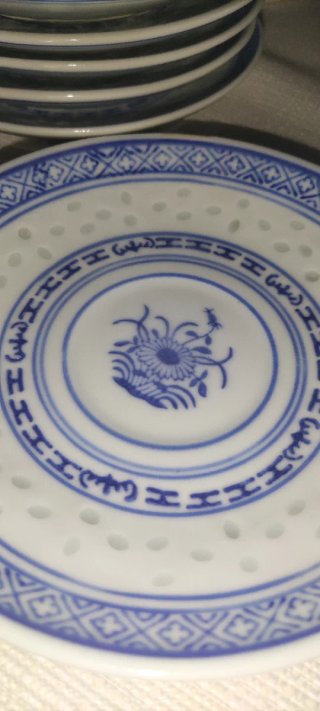 Juego porcelana china grano de arroz azul y blanco