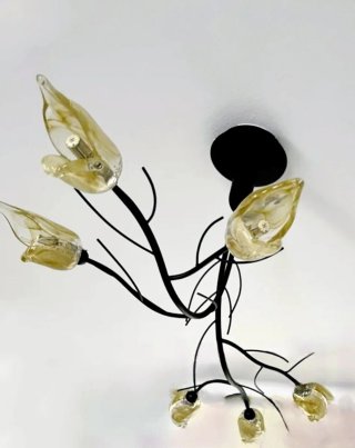 Lámpara forja tulipas cristal