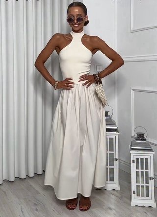 Vestido halter combinado