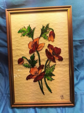 Quadro Pintura Vidro Flores Artesanal