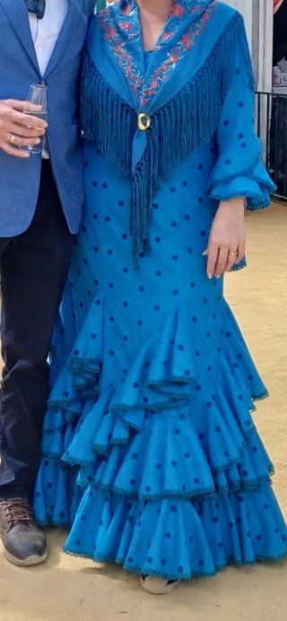Vestido Flamenca Azul Lunares.
