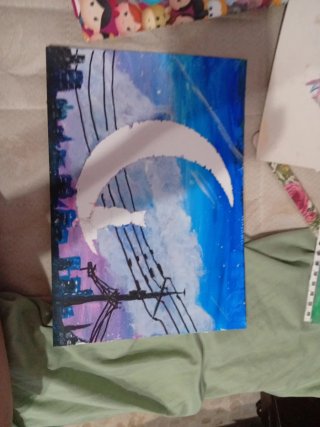 Pintura Luna y Gato Hecha a Mano