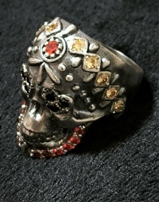 Anillo Plata de palo Calavera con Piedras de color
