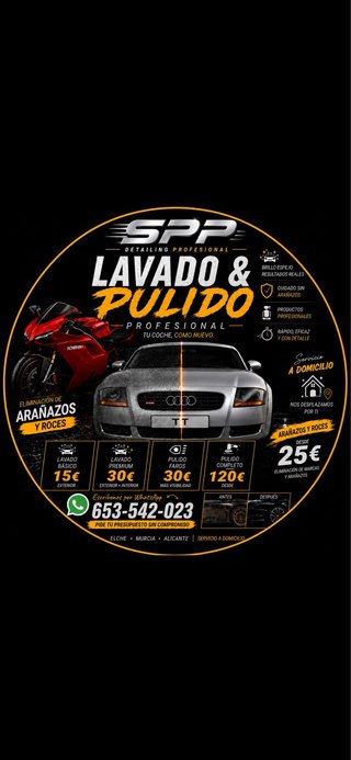 Lavado y pulido  de coche a domicilio desde.