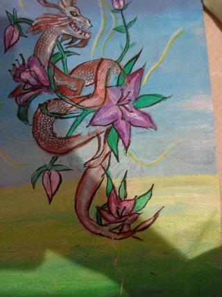 Pintura Dragón con Flores Hecha a Mano