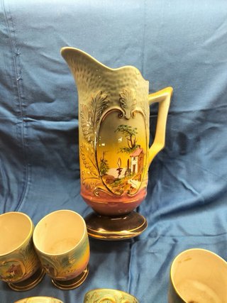 Conjunto Faiança Jarro e 6 Copos Marcados