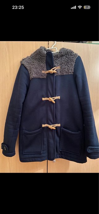 Parka azul y gris con capucha