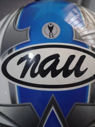 Casco integral moto azul y plata