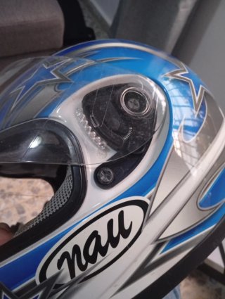 Casco integral moto azul y plata