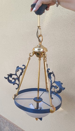 Conjunto lámparas de techo dorada y azul marino