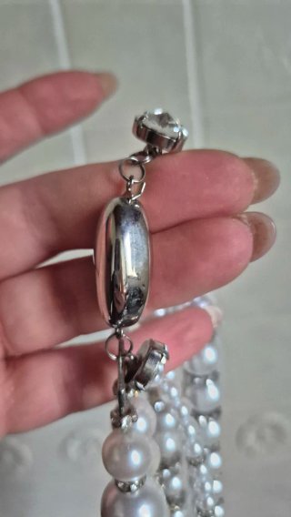 Collana perle e strass argento