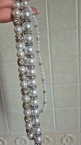 Collana perle e strass argento