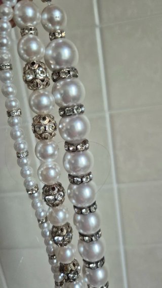 Collana perle e strass argento