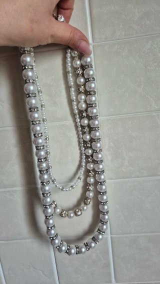 Collana perle e strass argento