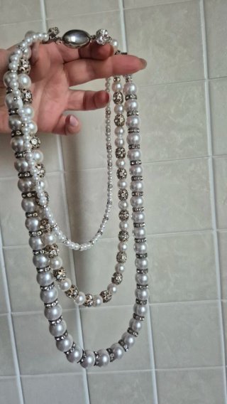 Collana perle e strass argento