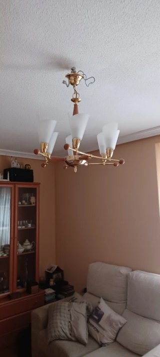 Lámpara de techo 6 luces madera y metal