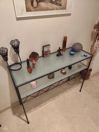 Mesa recibidor cristal y metal