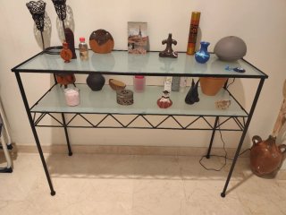 Mesa recibidor cristal y metal