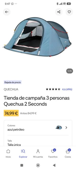 Tienda de campaña Quechua 2 Seconds 3 personas