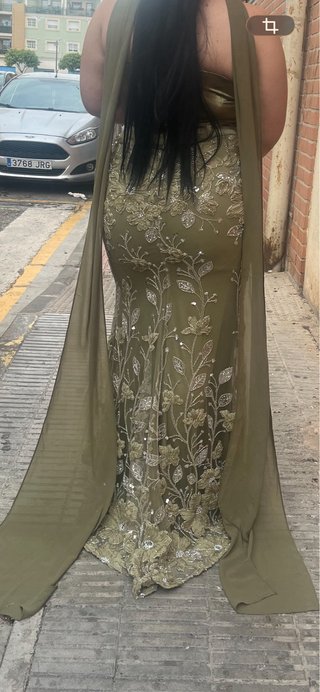 Vestido de fiesta  plateado y verde