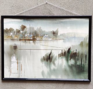 Acuarela original Viviendo junto al lago