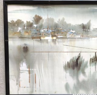 Acuarela original Viviendo junto al lago