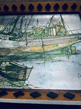 Cuadro vintage barcos puerto