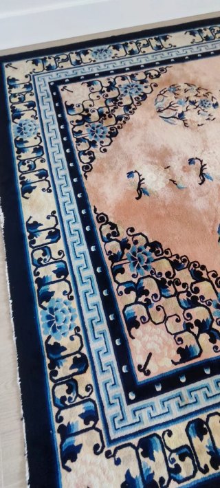 Alfombra china lana salmón y azul
