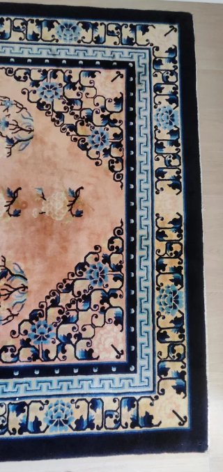 Alfombra china lana salmón y azul