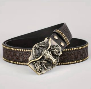 Cinturón Vaquero Hebilla Bronce y Cuero