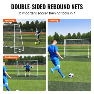 Entrenador de Rebote de Fútbol, Equipo de Entrenamiento de Fútbol de Hierro de 8x6FT, Pared de Rebote de Fútbol Deportivo con Red de Rebote de Doble Cara y Gol, Perfecto para Practicar en el Jardí...