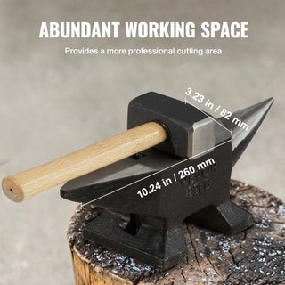 Yunque de Cuerno Único, Yunque de Acero Fundido de 10 kg, Yunque Redondo de Alta Dureza para Herrero, Gran Superficie de Trabajo y Base Estable, con Agujeros Redondos y Cuadrados, Herramienta para...