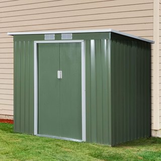 Caseta de Jardín de Acero con Techo Inclinado, Doble Puerta Corredera y Ventilaciones, 213X130X173 Cm, Verde