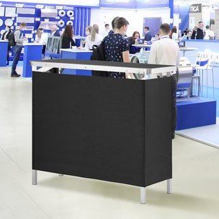 Tavolo da Mostra Pieghevole per Fiere, 97,5 × 38,5 × 87 cm, Banco Espositivo per Stand con Parete, Tavolo da Bar Promozionale con Scaffale e Borsa
