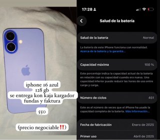 iPhone 16 Azul 128GB con caja y cargador