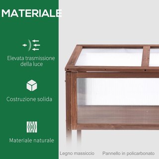Mini Invernadero de Jardín Elevado para Plantas Estructura de Madera y Policarbonato con Techo Abatible e Inclinado, 90X50X93Cm