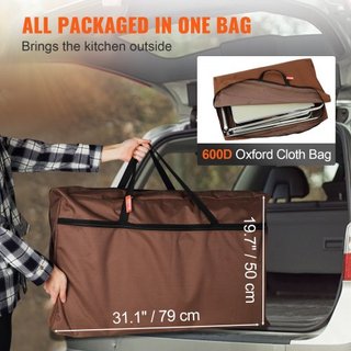 Tavolo da Cucina per Campeggio, Tavolo da Cucina Pieghevole per Esterno con Borsa di Stoccaggio, Stazione da Cucina in Alluminio con 3 Armadietti e Paravento Smontabile, Montaggio Rapido per Pic-nic...