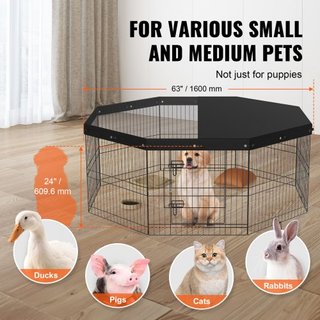Parque para Perros, Paneles Plegables de Metal para Ejercicio de Perros con Cubierta Superior, Cerca para Mascotas de 24" de Altura, Caja para Cachorros con Estacas para el Suelo, Parque para Perr...