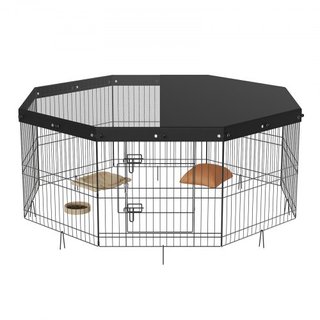 Parque para Perros, Paneles Plegables de Metal para Ejercicio de Perros con Cubierta Superior, Cerca para Mascotas de 24" de Altura, Caja para Cachorros con Estacas para el Suelo, Parque para Perr...