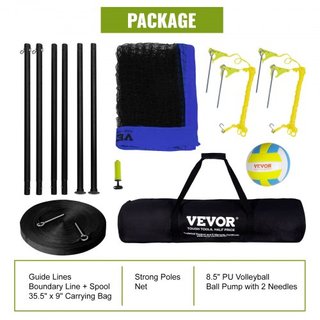 Sistema de Red de Voleibol Portátil para Exterior, Postes de Acero de Altura Ajustable, Juego de Voleibol Profesional con Voleibol de PVC, Bomba, Bolsa de Transporte, Red de Voleibol de Alta Resis...