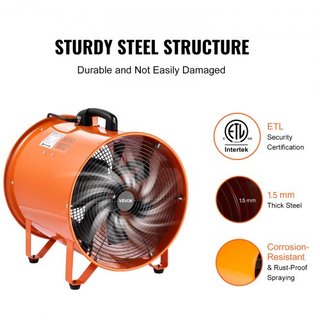 Ventilador portátil de 40.6 cm, ventilador industrial de alta velocidad de 2 velocidades 5175CFM con manguera flexible de 5 m, ventilador axial de escape para sótanos, talleres, almacenes, naranja