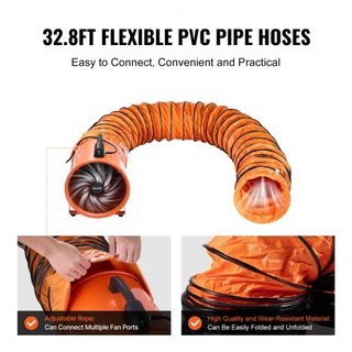 Ventilador portátil de 40.6 cm, ventilador industrial de alta velocidad de 2 velocidades 5175CFM con manguera flexible de 5 m, ventilador axial de escape para sótanos, talleres, almacenes, naranja