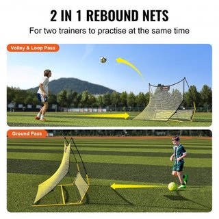 Entrenador de Fútbol, Red Rebotadora de Fútbol Portátil 2 EN 1, 182.9 x 129.5 cm Equipamiento de Práctica de Fútbol de Hierro, Pared Rebotadora de Fútbol con Bolsa Portátil, Perfecto para Entrenam...