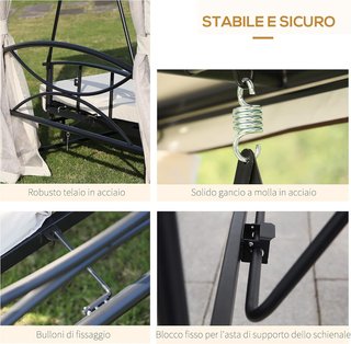 Columpio de 3 Plazas y Cama Individual con Cubierta de Gazebo, Mosquitera y Cojines 256X172X248Cm Crema