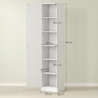 Mueble de Baño Con 2 Armarios y Puertas, Columna de Baño Ahorra Espacio Con Estantes Regulables, para Comedor, Sala de Estar, Salón, Cocina, 40X35X180 Cm, Blanco